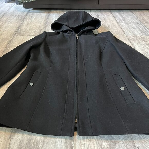 London Fog Black Wool-Blend Short Zip Jacket w/Hood, W's Medium - Picture 3 of 10